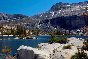 Island Peak cirque headwall and waterfall from Lower Twin Lake 2021