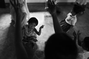 A young girl, suffering from a learning disability, learns a folk dance choreography. Navajeevana FoundationTangalle, Sri Lanka, February 2012© Enilffo Raeppa