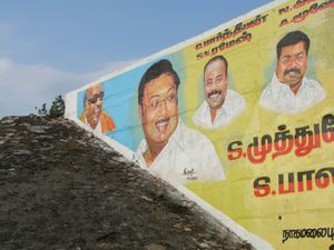 Highway overpass politicians, west of Madurai, Tamil Nadu, 2010.
