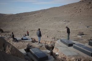 The Earthquake caused deep cracks -about 50 mites- and uprising of the ground in the cemetery of Sarpo-e-Zahab which some of the dead bodies came out of the ground for that
