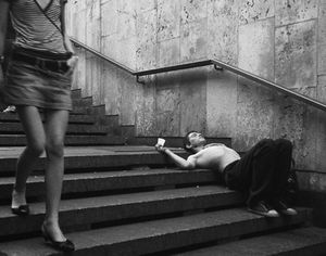 Beggar and Passenger on Cooling Marble Steps One Sweltering Summer Day'