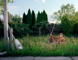 Tim Cole resting along York Pike, Gettysburg, PA, 2010.