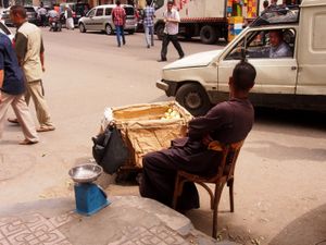 Selling potatoes and greeting a friend
