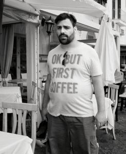 Waiter arriving at work