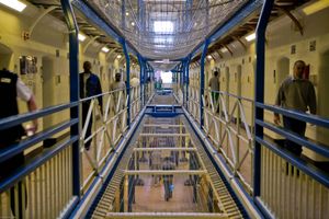 A view along wing A of Wandsworth prison. This wing has the suicide netting between each floor. HMP Wandsworth in South West London was built in 1851 and is one of the largest prisons in Western Europe. It has a capacity of 1456 prisoners.