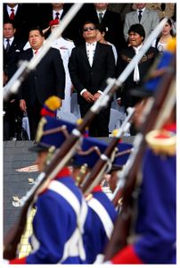 Presidents Hugo Chavez , Rafael Correa and Evo Morales