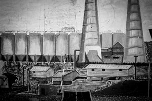 wallpainting drawing Fria's bauxite factory © Julien Brygo
