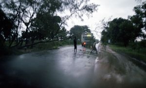 Meiktila, Myanmar, 2013. Workers move a tree that's fallen into the road, allowing trucks to pass into the city. © Spike Johnson