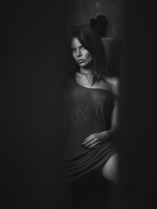 Femme in white wrapped by black  v2