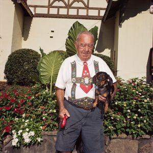 Man in Lederhosen T-Shirt,  Oktoberfest, Helen, Georgia, 2013