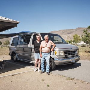 We’re from Carson City. We travel in a converted van for camping. The sofa makes into a bed, but that’s the only convenience that’s in there. It’s fine for the two of us for a day or two. Now a days, we can’t pay for a lot of gas so we can’t get a big one. The economy the way it is, this works for us just fine. We’re both retired, but I’m just tired (laughing).