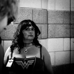 Wonder Woman selling magazines at a Cosplay event at the Doncaster Dome.