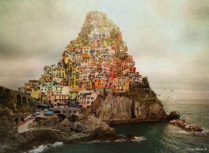 "Babylon - Made In Italy" © Dina Bova. Inspired by the story of Babylon Tower, Pieter Bruegel's painting and my trip to the beautiful Cinque-Terre in Italy.