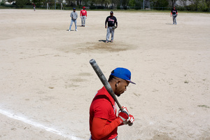 A team player "Dream Team" prepares to bat.