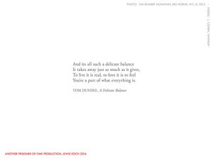 2016, back, text, with excerpt of song lyric, "A Delicate Balance," Tom Dundee.