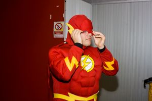 A Flash fan puting his mask on. Madrid. 2015