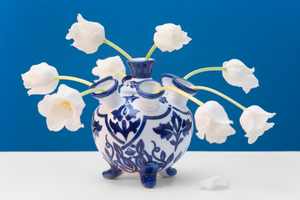 White Tulips in Contemporary Delfts Blue Tulipvase