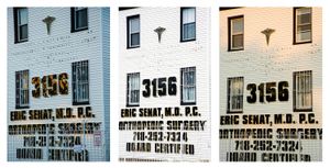 Facades 1-3, Northwest View, 8.5.15, 6:28am; 7.14.15, 2:08pm; 7.28.15, 7:39pm, 2015, Pigment prints, 23.25 x 15.5 inches (each), 23.25 x 46.5 inches (triptych)