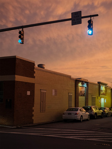 USA. Baltimore. 2015. Landscape of a street at sunset time.