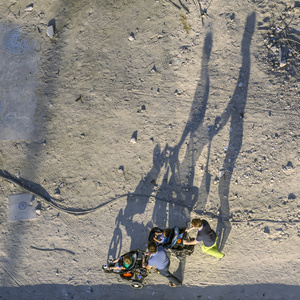 Down from above.