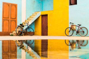 Bicycles, reflecting, Trinidad.