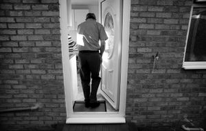 Parkinson's disease sufferer Dave Forsyth heads back inside after having a walk around his garden. Despite struggling he says that he doesn't want a walking stick to assist him. To date, despite having to use a wheel chair from time to time he still doesn't have one.