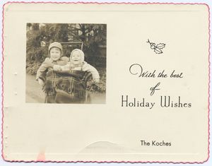 1949.  My first holiday card, courtesy of my parents, Richard F. and Janet P. Koch.