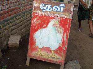 Chicken on red, Madurai, Tamil Nadu, 2010.