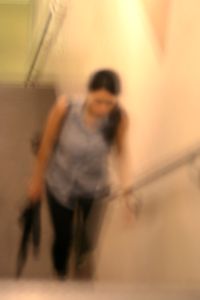 Impressions, 'Brunette, leaving a New York city subway station'