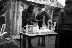 Roya Valley (France)_Between Nizza and the Italian frontier, members of the Roya Citoyenne organization, welcome and give help to the refugees despite proliferation of prosecutions for "crime of solidarity" : In Cedric Herrou's house, refugees taking breakfast thanks to the donations from inhabitants of the region.