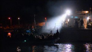 Island of Lampedusa, Italy (2011). Migration. Night rescue.