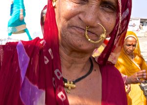 Pilgrims, outside the Hanuman Temple, Karnataka, India