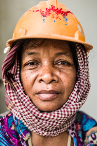 Pen Moa 50 from Svay Rieng province has been working in construction for  1 year, this is her first job in construction. Back in the provinces Moa worked in the rice fields but as this work is seasonal she decided to do something more consistent.