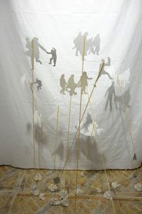 Drifting…, shadow installation (detail), view behind the curtain