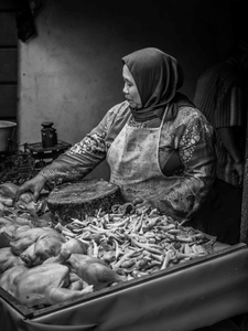 The lady butcher.