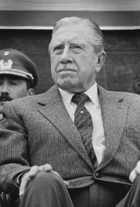 Pinochet at a rally during the 'NO' referendum campaign in 1988. Valparaiso, Chile,