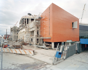 Newtown Creek Water Pollution Control Plant, visitors center under construction, 329 Greenpoint Avenue, Greenpoint, Brooklyn, looking north