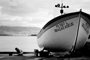 Fishing boat awaits in the unloading ramp, Ponta Delgada, Azores, Portugal, 2005