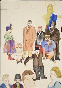 Erwin Blumenfeld, Group with Chaplin, Early 1920’s. Gouache and pencil on paper. Collection Henry Blumenfeld © The Estate of Erwin Blumenfeld