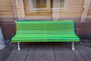 © Pekka NThree benches of different colours, Helsinki, 2013