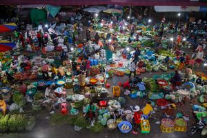 A market between night and morning