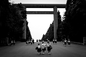 Schoolgirls leave the Yasukuni Shrine, Tokyo