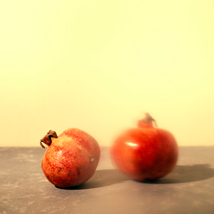Two pomegranates in warm colors