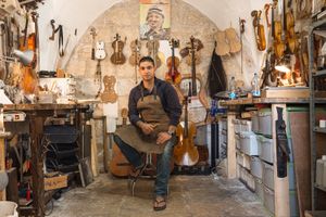 Shehada Shalalda is a violin maker.When the Al Kamandjâti music school opened next to his family home in the old city of Ramallah, Shehada could hear the music accross the yard sparking his interest to pick up the violin. He was always curious about the instruments and shadowed visiting violin makers before studying in the UK. © David Brunetti