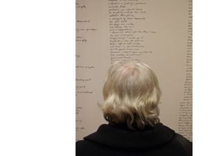Judith Leemann installation, and visitor, Kohler Arts Center (JMKAC), Sheboygan, WI, 2019,