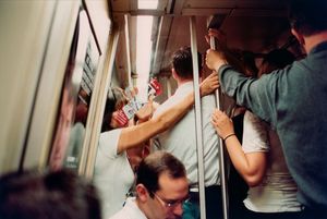 Evening rush hour. (Hand against the glass)
