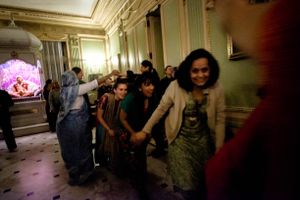 The temple room kirtans during the Radhadesh Mellows festival are renowned for their vigorous dancing
