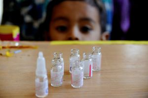 Empty vials at a Polio booth in Moradabad, Uttar Pradesh