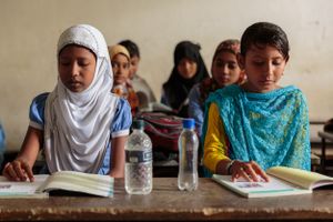 Girls studying in class