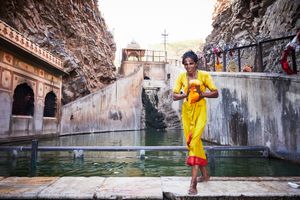 Pilgrim bathing at the Monkey Temple